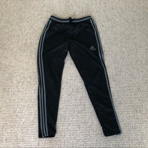 Gray stripe adidas track pants